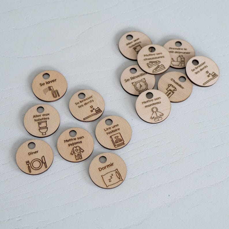 Tableau de motivation routine matin et soir en bois personnalisé montessori france tableau Montessori Facile