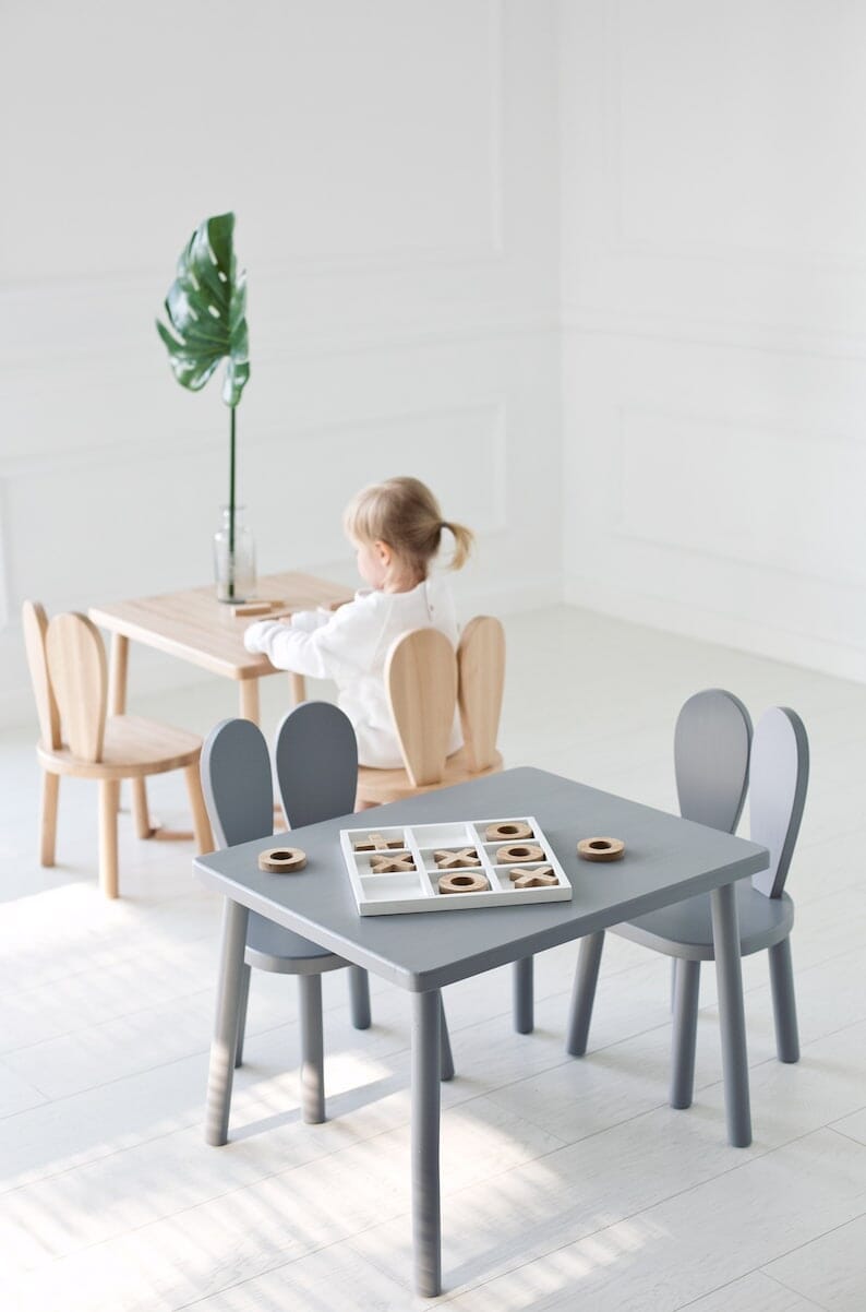 Ensemble de meubles Montessori Table et chaises en bois Kids Furniture Montessori Facile 1 chaise Grise 