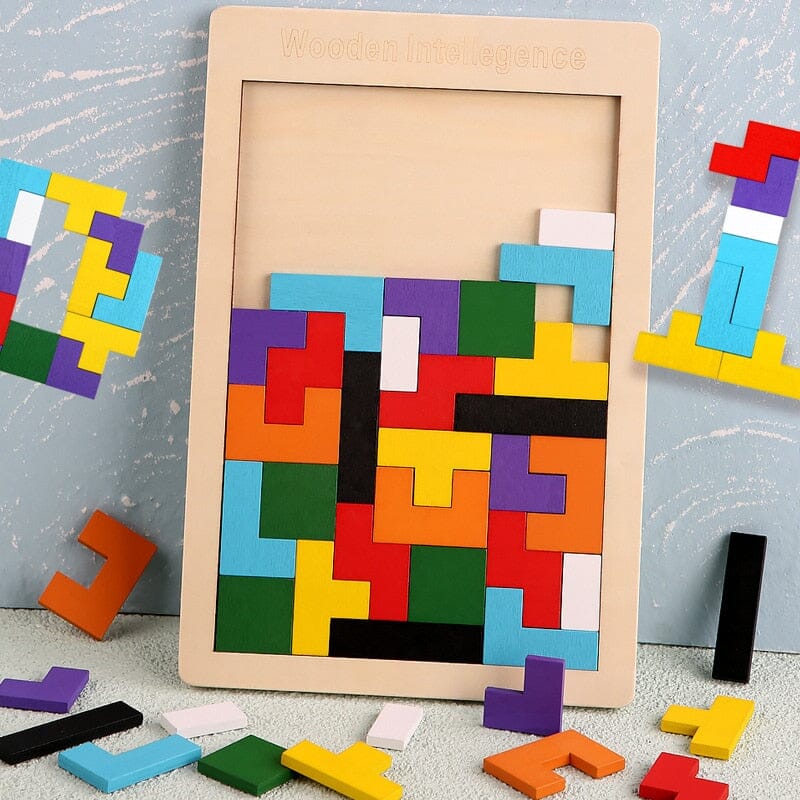 Puzzle 3D en bois coloré éducatif pour enfants - Tangram et jeu de mathématiques Puzzle Montessori Facile A 