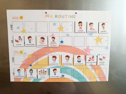 TABLEAU MAGNETIQUE Routine enfant Matin et Soir inspiration Montessori / 16 magnets personnalisable Kids Furniture Montessori Facile 